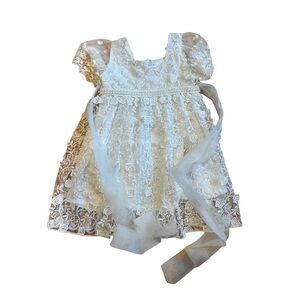 White Lace Dress with Ribbon Flower Girl 4T